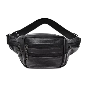 Genuine Leather Men’s Waist Bag Satchel Multi compartment Mobile Phone Bag Zipper Closure Wear resistant