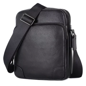 Genuine Leather Messenger Crossbody Shoulder Bag For Men Work Business Casual Adjustable Straps Sling Bags With Metal Zipper