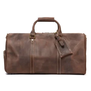 Genuine Leather PU Leather Vintage String Travel Bag Top Layer Cowhide Rolling Luggage Handmade Genuine Leather Men’s Shoulder