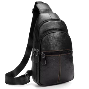 Genuine Leather Sling Crossbody Bag For Men And Women Shoulder Chest Bag For Work Travel And Daily Use