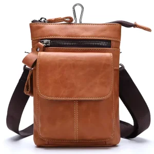 Genuine Leather Small Men’s Crossbody Bag Fanny Pack Vintage Style Men’s Shoulder Bag Luxury Side Bag for Men