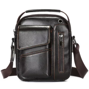 Genuine Leather Small Messenger Bag for Men Anti Theft Crossbody Shoulder Sling Bag Magnetic Buckle Travel Daypack Purse