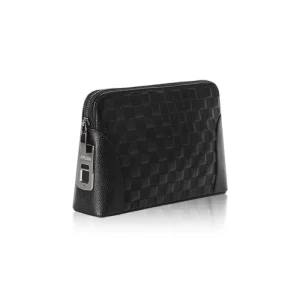 Genuine Leather Small Plaid Clutch Bag Zipper Closure Nylon Waterproof Anti-theft Features for Men’s Business Travel