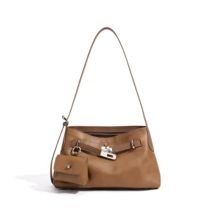 Genuine Leather Top-Grain Cowhide Single Strap Hook Loop Closure Urban Simplicity Pendant Crossbody Shoulder Bag
