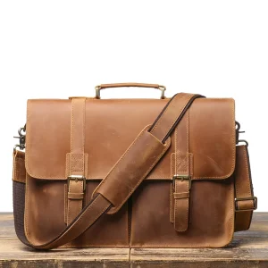 Genuine Leather Vintage Classic Men’s Work Briefcase with 14 Inches Capacity