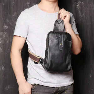 Genuine Leather Vintage Waterproof Men’s Sling Backpack & Chest Bag Travel Hiking Messenger Bag Business/Casual Use