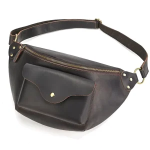 Genuine Leather Waist Bag Men’s Retro Crazy Horse Leather Crossbody Bag Large-capacity Outdoor Sports Chest Bag