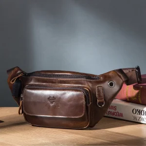Genuine Leather Waist Bag for Men With USB Charge Handmade Fashionable Shoulder Chest Bags Multi-function Fanny Pack