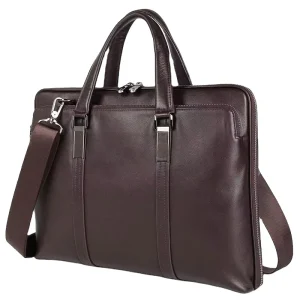 Genuine Leather Water resistant Brown Men’s Crossbody Briefcase 15.6 Inch Laptop Portable for Business Travel & Work