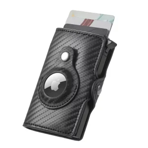 Genuine PU Leather Carbon Fiber Money Bag Men RF Blocking Bank Card Holder RFID Wallet With Button Closure Custom Logo