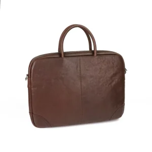Genuine Top Layer Vegetable Tanned Leather Men’s Vintage Briefcase 15″ Laptop Bag for Business Travel Cotton Polyester Lining