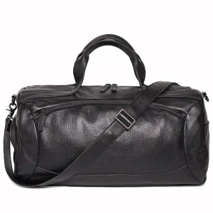 Genuine Vintage Style Leather Duffel Bag Geometric Multi Pocket Crossbody Travel Holdall Zipper Bootbag Bolsa De Viaje for Men