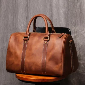 Genuine Vintage Style Leather Gym Fitness Carry On Bag Men’s and Women’s Weekender Travel Duffel Sports Overnight Bag