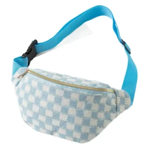 Geometric Plaid Zipper Unisex Sports Fitness Waist Bag Adjustable Portable Storage