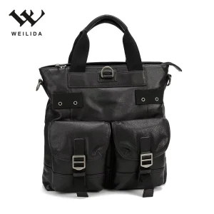 Good Quality Business Men Large Capacity Black Laptop Handbag PU Briefcase
