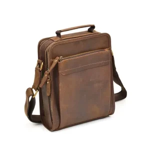 Graceful Minimalistic Brown Black Shoulder Bag Men Waterproof Premium Custom Leather Messenger Crossbody Bag