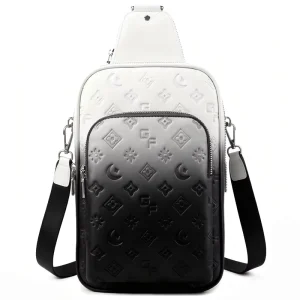 Gradient Embossed Leather Men’s Chest Sling Bag Purse Anti Theft Waterproof Features Adjustable Strap for Urban Streetwear Daily