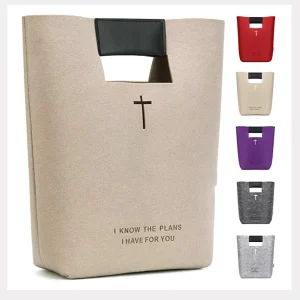 Grey Custom Men’s Bible Bag Cover Handmade Floral Pattern Tote From Fabric Canvas Felt and Straw for Church Study