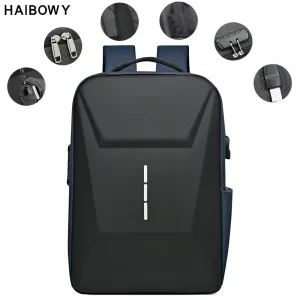 HAIBOWY Unisex Custom Logo Eco-Friendly Waterproof Laptop Backpack Robust ABS Travel Backpack with Number Lock USB Port