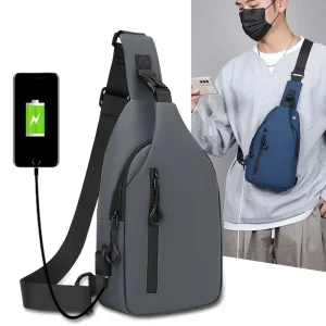 HANFEIZI PU Crossbody Chest Bag Multi function USB Port Commuting Travel Waist Bag For Men