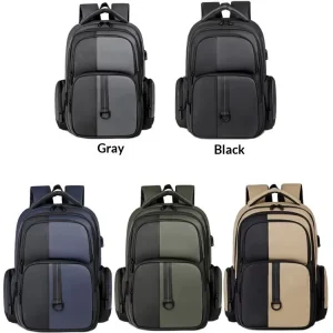 HAUNQUI Men’s PU Travel Backpack 20-35L Business School Laptop Bag Lightweight Waterproof USB Port Travel Bags Luggage