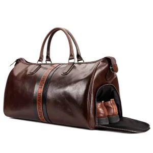 HUMERPAUL Genuine Leather Travel Duffel Bag with Shoes Compartment Men’s Weekender Oversized Sport Gym Shoulder Bag