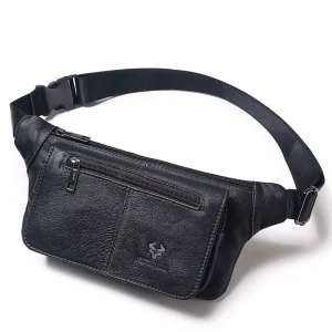 HUMERPAUL Men’s Real Leather Waist Bag Multi Pocket Fanny Pack Durable Crossbody Chest Bag for Daily Travel Bum Bags