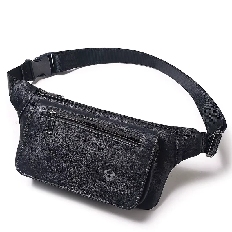 HUMERPAUL Men's Real Leather Waist Bag Multi Pocket Fanny Pack Durable Crossbody Chest Bag for Daily Travel Bum Bags