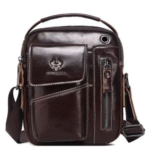 HUMERPAUL Men’s Top Layer Leather Shoulder Bag Business & Daily Use Multi layer Crossbody Handbag Wear resistant Travel Bag