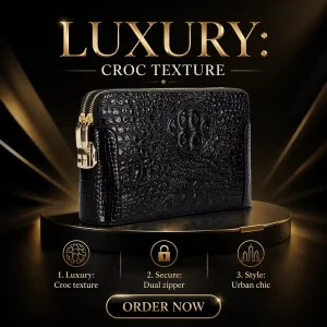 Hand Bag Men PU Leather Men’s Clutch Bag Crocodile Pattern Trend Male Handbag for Men Purse Wallet