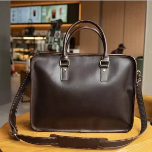 Handcrafted Cowhide Briefcase Vintage Genuine Leather Men’s Laptop Bag for Commuting Official Document Computer