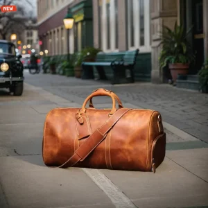 Handmade Custom Logo Genuine Leather Duffle Bag For Men Carry Overnight Weekend Sports Gym Travel Bag