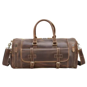 Handmade Custom Logo Leather Duffle Bags Men’s Carry on Overnight Weekend Sports Gym Travel Bag Leather Duffel Bag