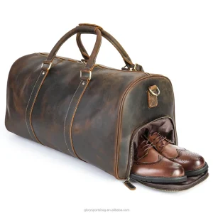 Handmade Custom Logo Leather Duffle Bags Men’s Carry on Overnight Weekend Sports Gym Travel Bag Leather Duffel Bag