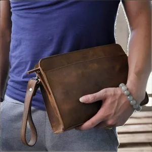 Handmade Men’s Genuine Leather Vintage Waterproof Laptop Messenger Briefcase Satchel with Zipper Closure