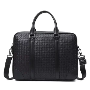 Handmade Real Woven Portable Layer Cowhide Men’s Briefcase Leather One Shoulder Oblique Span Men’s Computer Bag