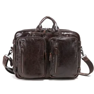 Handmade Retro Full Grain Oil Leather Briefcase for Men Top Layer Cowhide Shoulder Messenger Bag Business Travel Bag