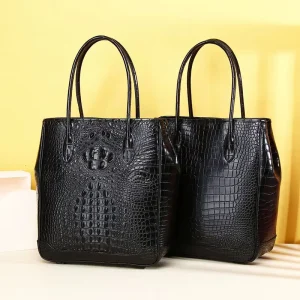 Handmade Women’s Designer Purse Chic Custom Crocodile Large Leather Tote Bag with Zipper Handbags