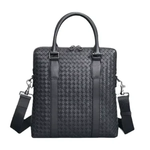Handmade Woven Cowhide Briefcase Men’s One Shoulder Oblique Span Computer Bag Waterproof Genuine Leather Soft Shoulder Laptop