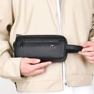 High Capacity Combination Lock PU Zipper Mens Business Clutch Handbag Polyester Lining Waterproof Shell Security Summer