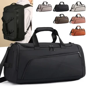 High End Large Capacity PU Gym Backpack with Custom LOGO Black Fitness Sport Travel Duffel Bag Shoe Compartment Fashion Style