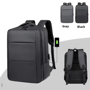 High End Men’s Cross Border Business Backpack Large Capacity USB Waterproof Solid Color PU Zipper Simple Bag for Commuting