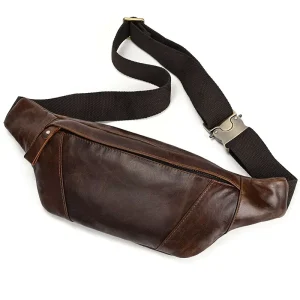 High End Men’s Genuine Cowhide Leather Fashionable Crossbody Bag Business Travel Bag Sports Printing Pattern Men Waist Bag