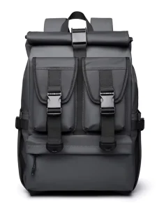 High End Men’s Large Capacity Multi Pocket Waterproof PU Polyester Business Backpack Zipper Closure for Commuting School Laptop