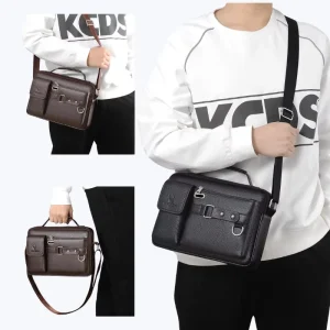 High-End Men’s PU Leather Crossbody Shoulder Bag Fashionable Border Design Character Pattern for Commuting and Business Use