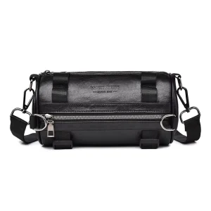 High End Men’s Portable Waist Bag Large Capacity Casual Crossbody Purse Waterproof PU Zipper Barrel shaped Trendy Design