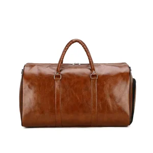 High-End Men’s Women’s Travel Bag for Outdoor Sports Leisure Fitness PU Leather Zipper Closure Shoe Compartment Fashion