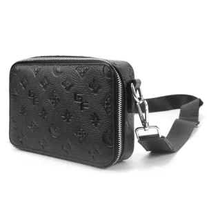 High End Quality Leather Custom Emboss Logo PU Leather Crossbody Bags Men Brand Sling Shoulder Side Bag
