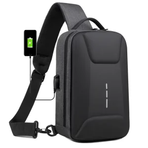High-Grade Men’s Hard Shell Chest Bag Waterproof Polyester Small Backpack for Street Leisure Cycling Crossbody Shoulder Design