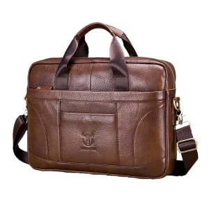High Quality 14″ Genuine Cow Leather Business Travel Shoulder Messenger Bag Men’s Fashion Briefcase Soft Bag for Laptop